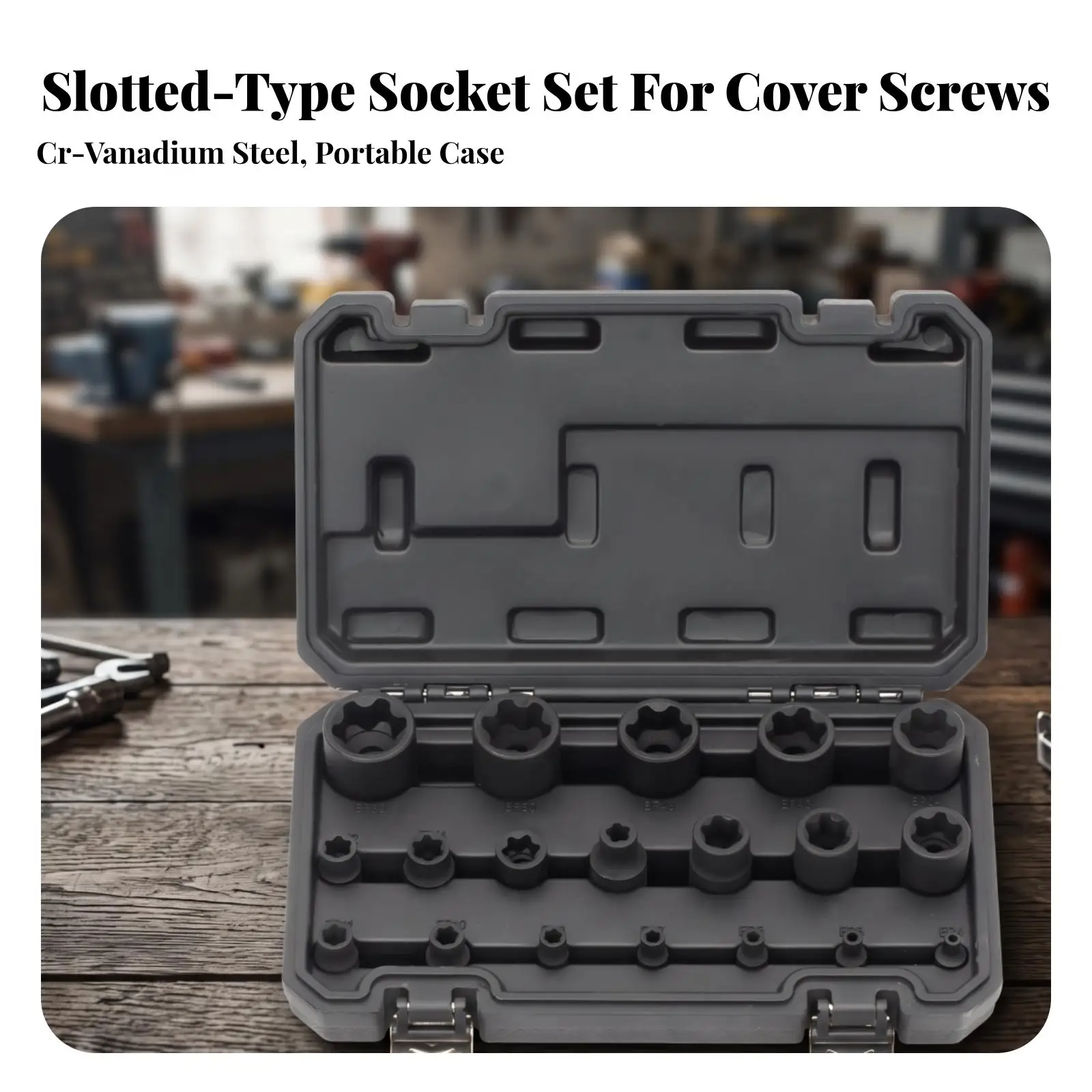 Heavy Duty CR-V Alloy Steel Socket Wrench Kit E4 to EP32 with T8.8 Socket for Security Screw Service
