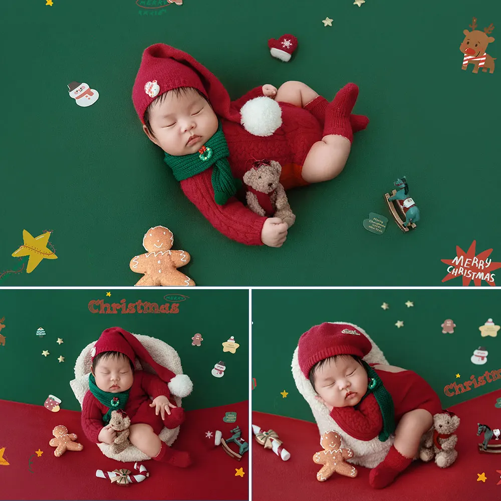 

0-1 Month Santa Claus Newborn Photography Props Christmas Style Posing Photo Cosplay Outfits and Beret Included Accessories Prop