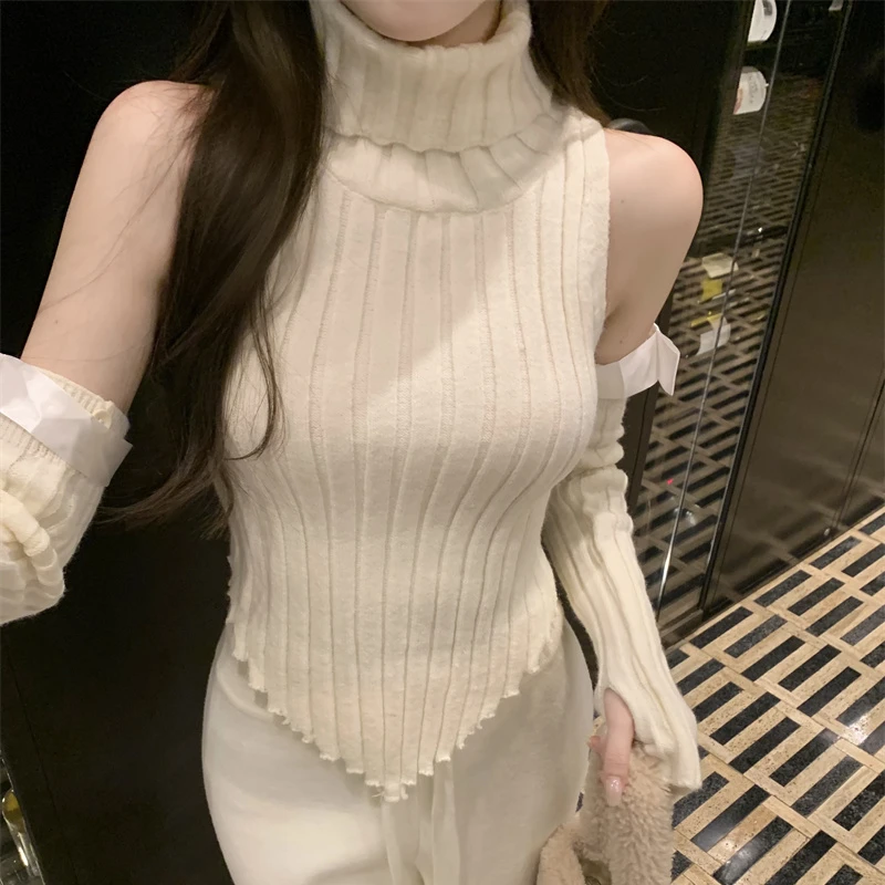 Pullover Donna Dolcevita magra Progettato Slouchy Oversleeve Y2k Maglione Moda coreana Sexy All-match Maglione Tenero Mujer