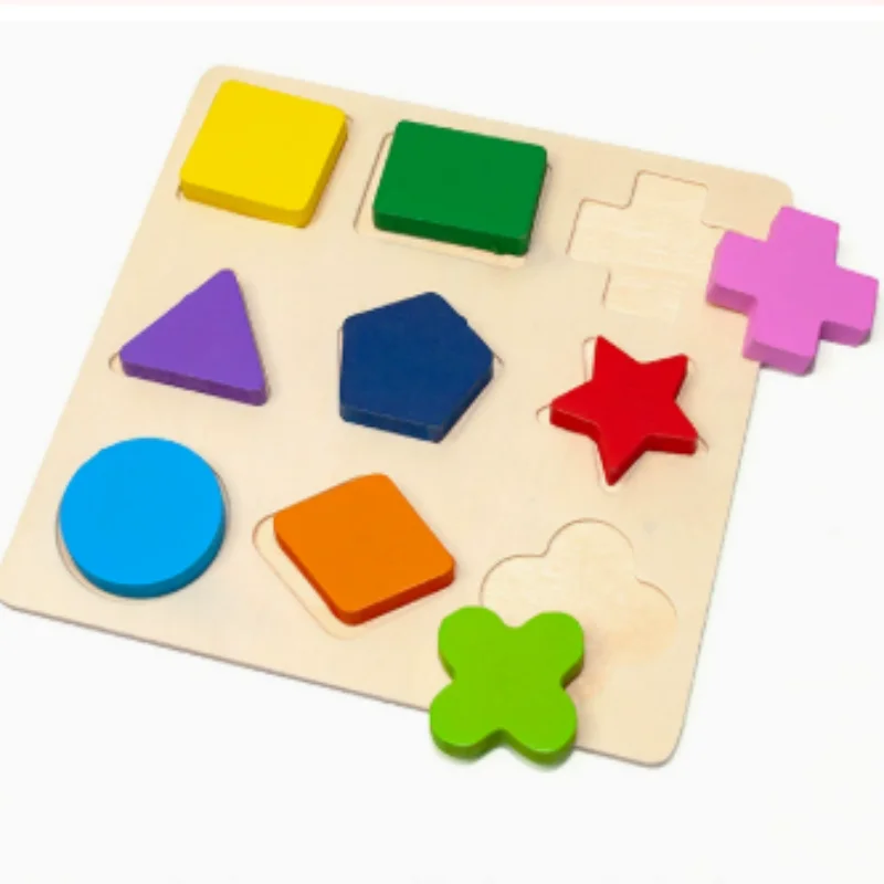 Wooden Geometric Blocks Montessori Puzzle Shape Sorting Math Early Educational Learning Toy for Toddlers Baby Cognitive Training