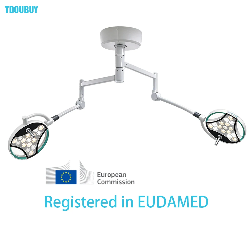 Ceiling Double Vet Surgical Shadowless Lamp, LED Operating OT Light, Adjustable Lux & Color Temperature, Ra93, 80000H Lifespan