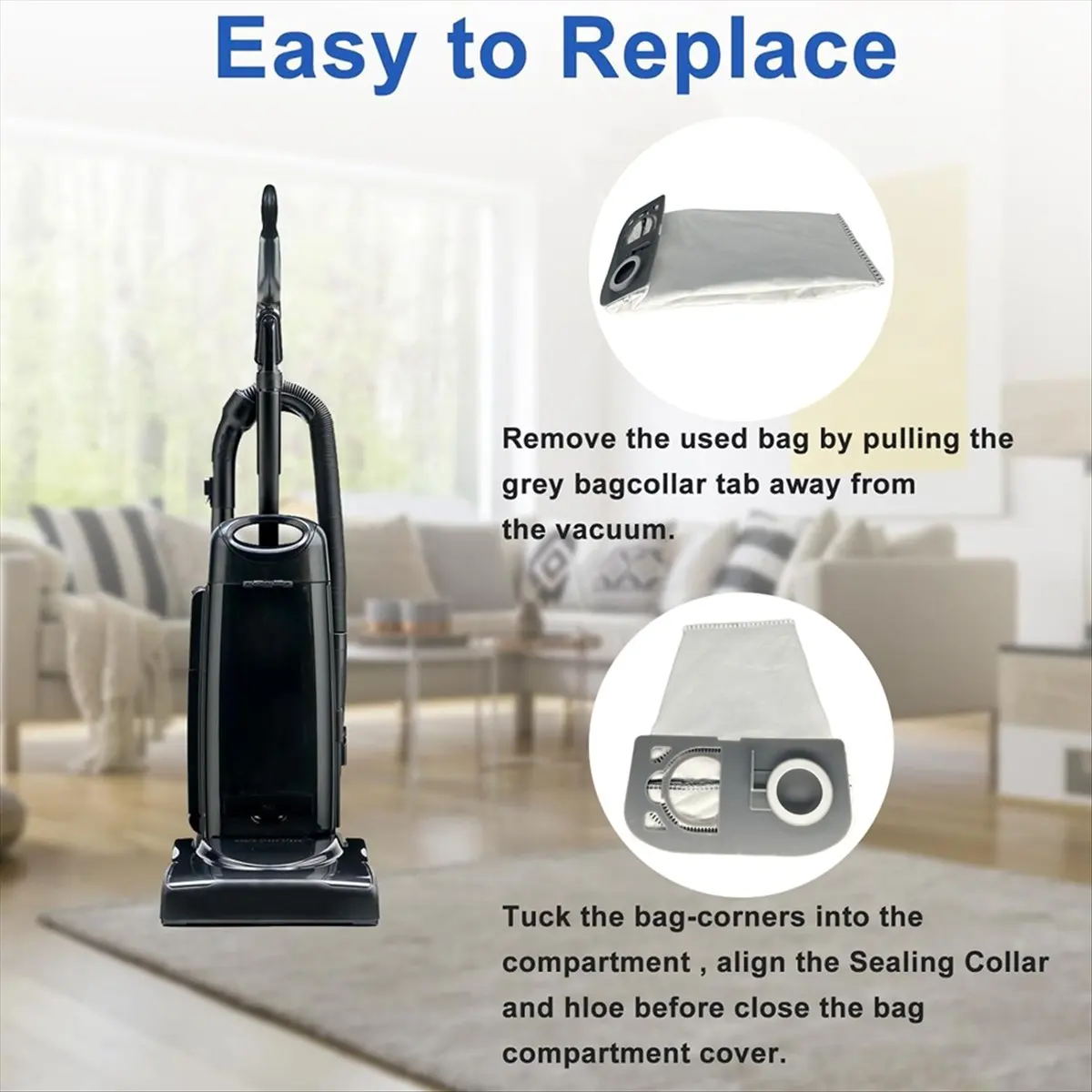 X10A 8PCS Replacement Dust Bags for Riccar R25 Series R25S, R25D, R25P Vacuum Upright Vacuums Cleaner Filter Part R25HC-6