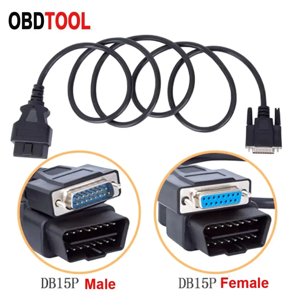 150CM OBD2 16Pin To DB15Pin Adapter Car Extension Cable Male DP 15PIN Cable OBD To DB15 Pin Female Interface 16 Pin Connection