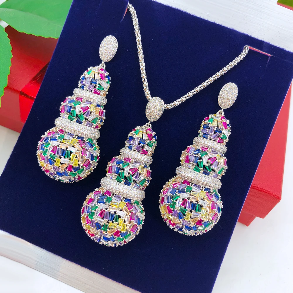 

Missvikki Luxury Cubic Zircon Crystal CZ Necklace Long Dangle Earring For Women African Bridal Earring aretes de mujer modernos