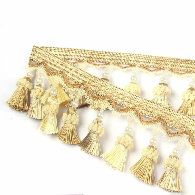 6m Width 9cm Curtain Fringe Tassel Trim Lace Accessories Decorative Clothing DIY Sewing Fabric Webbing Pearl Tassels Lace