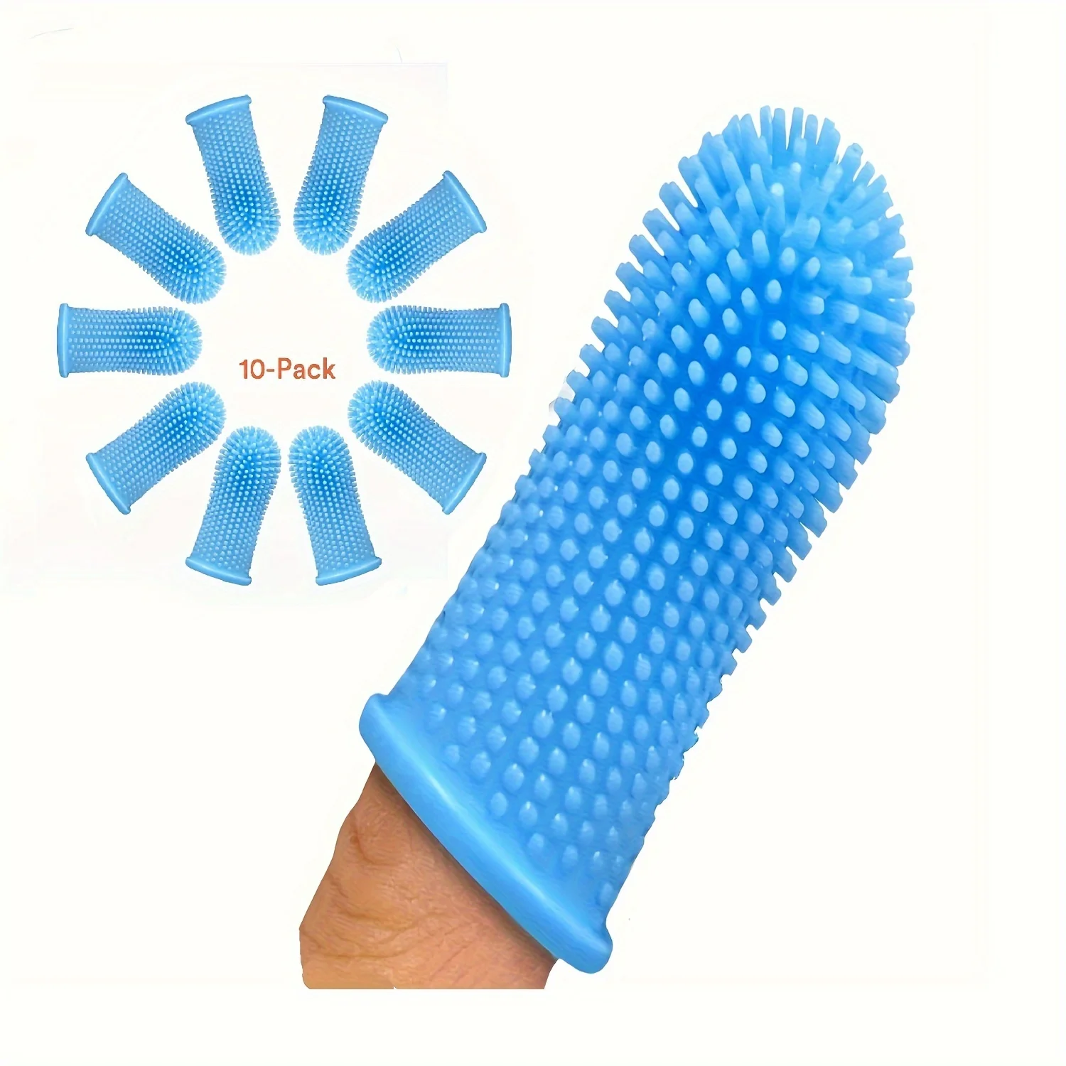 Easy-Clean Dog Toothbrush Kit, 4/10 Piece - Soft Silicone Finger Brushes For Small & Large Pets, Blue