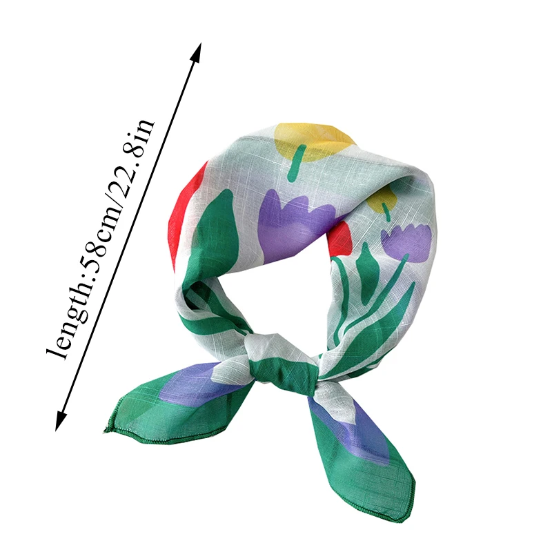 Hot Sale Floral Print Neck Scarf Headscarf Cotton line Square Scarf Headband Neckerchief Tulip Flower Neck Scarf Hair Band Hijab