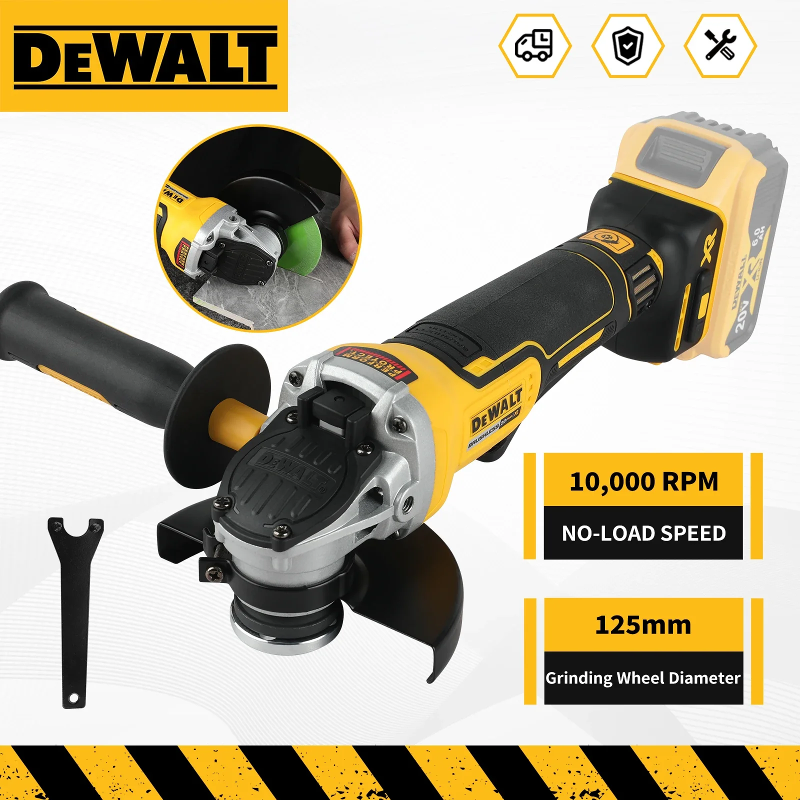 DEWALT DCG406 125 mm bürstenloser Flachkopf-Winkelschleifer, blanke Werkzeugmaschine, Schneidemaschine, Poliermaschine Winkelschleifer