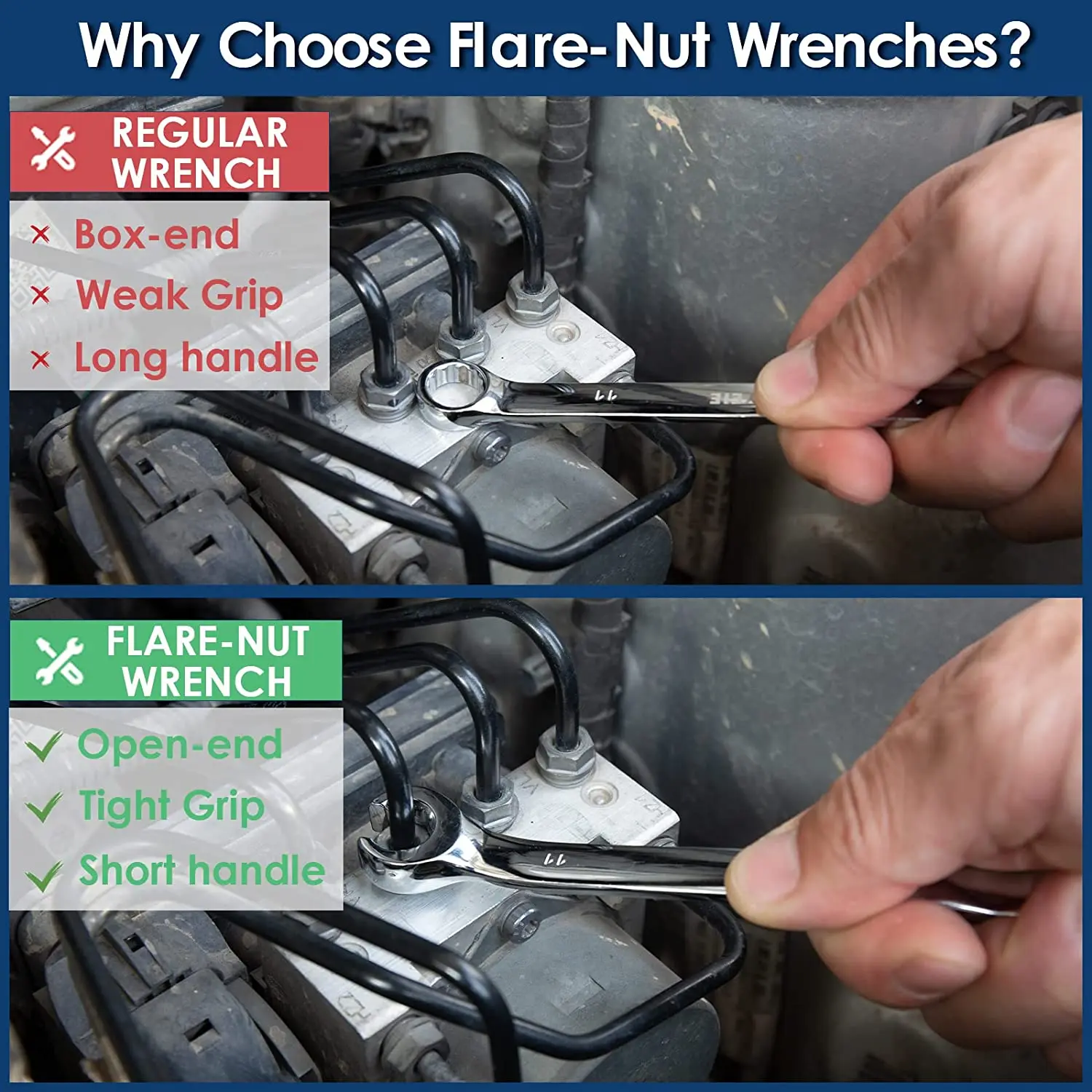 Flare Nut ชุดประแจมือ,เมตริก6Pcs สายเบรคเปิด Wrenches 8-21Mm,C R-V เหล็ก,Roll-Up Pouch สำหรับที่ซ่อมรถอุปกรณ์ทำมือ