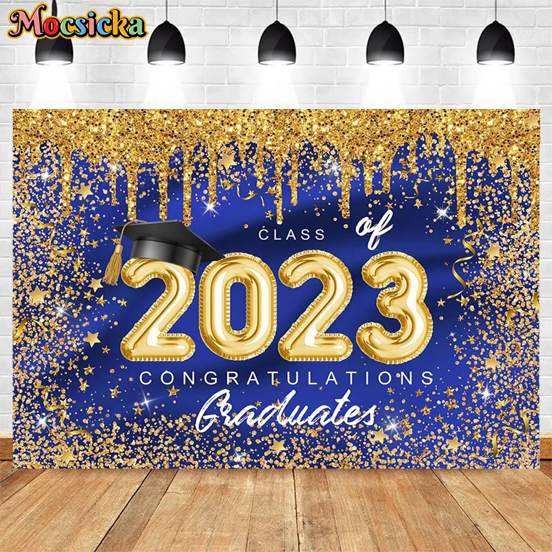 Celebrate Graduation Photography Background 2023 Graduation Ceremony Glitter Balloon Decoration Student Studio Background Banner