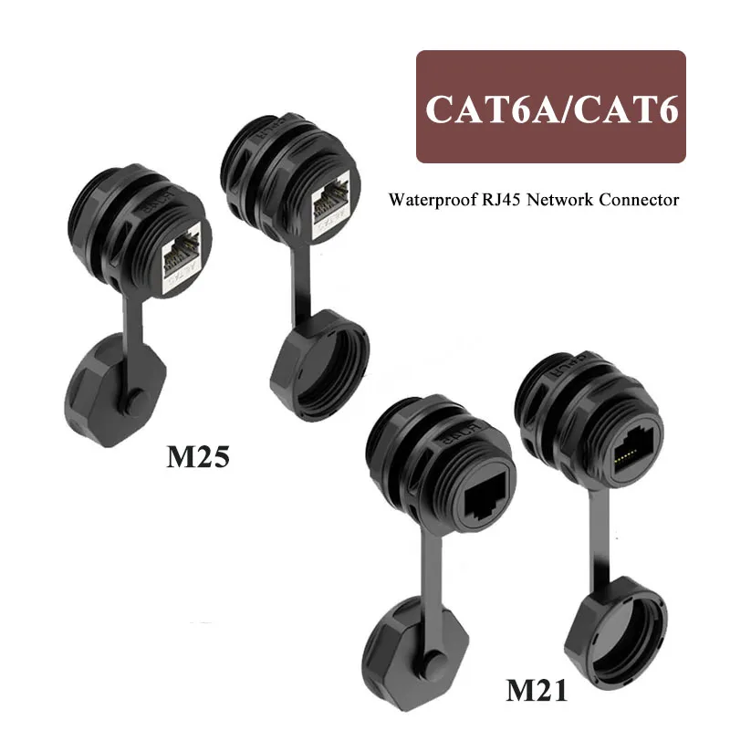 Waterproof CAT6A RJ45 Panel Socket Industrial Ethernet M25/M21 RJ45 Network Connector Module Plug CAT6 RJ45 Circular Joint