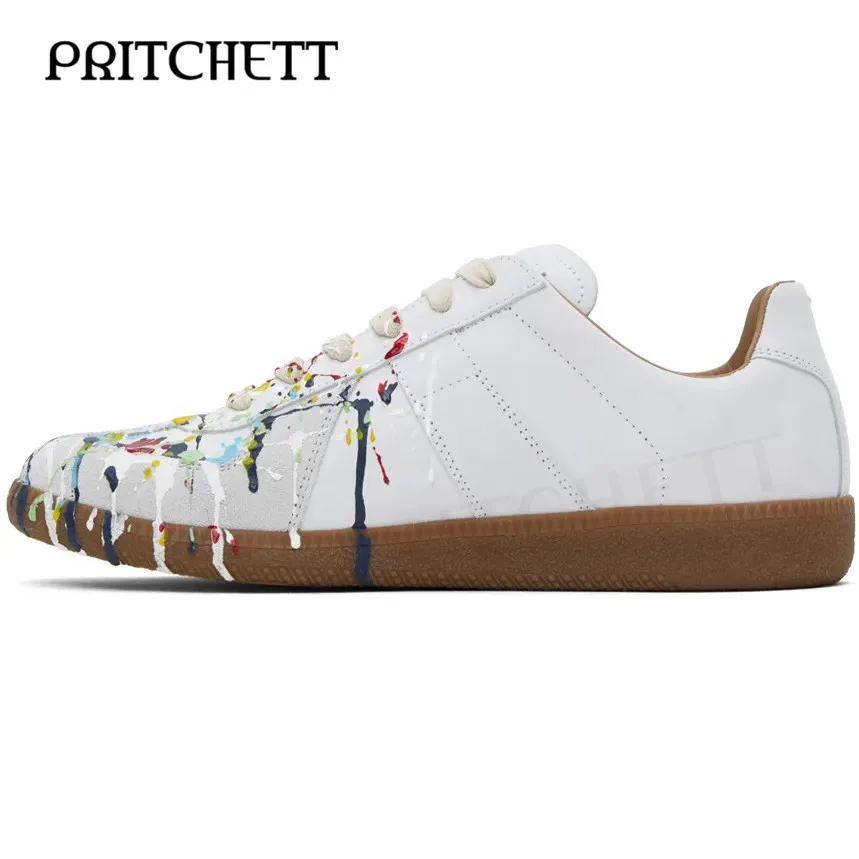 White Paint Replica Sneakers Fashion Block Color Color Paint Decoration Lace-Up Casual Shoes Slip-On Comfortable S Shoes for Men