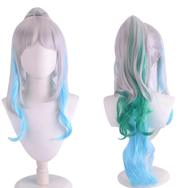 Cosplay Wig Anime Yamato Wig Cosplay Horns Long Curls Gradient Woman Heat Resistant Hair Halloween Wigs Props Synthetic