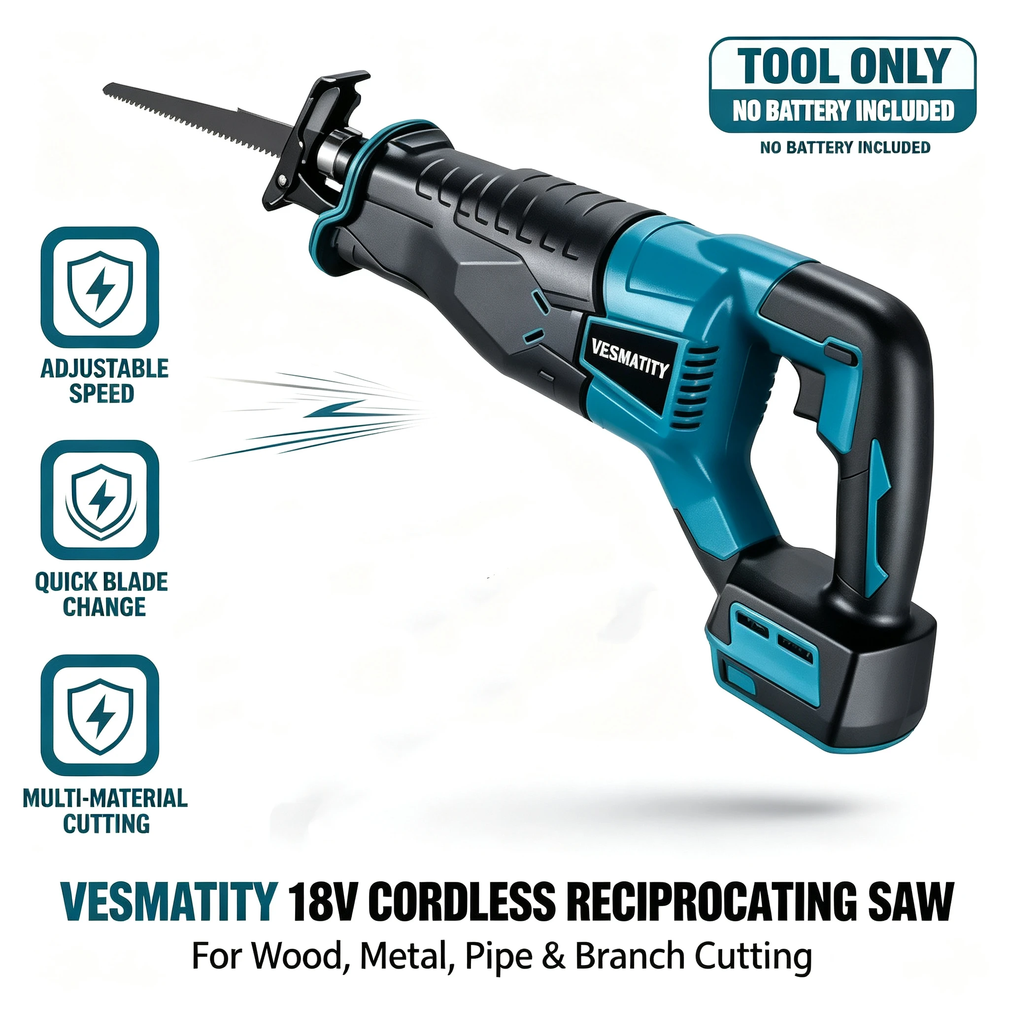 Cordless Reciprocating Saw Speed Handheld Electric Saber Saw Cutting Tool for Wood Metal Pipe Home DIY RenovationCutting Tools
