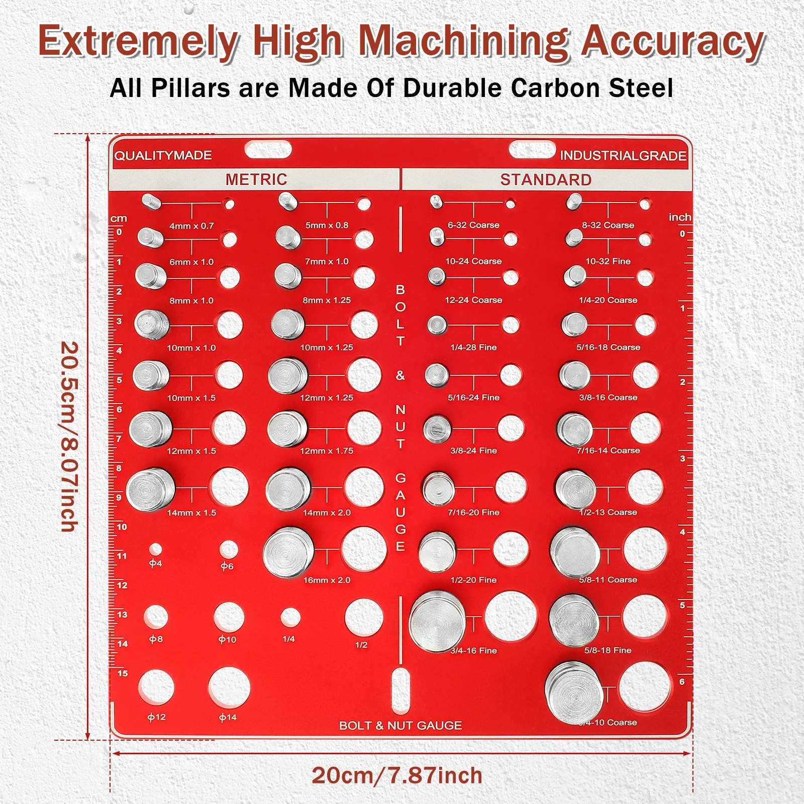 Nut and Bolt Thread Checker Aluminum Alloy 28/34 Thread Identifier Gauge Precise Inch and Metric Inch MM Rule