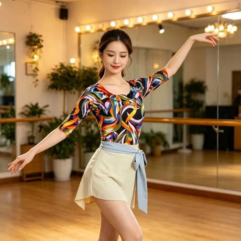

Women Latin Dance Top Black Lace Rhinestone Mid-Sleeve Ballroom Samba Practice Costume Performance Accessories Dancewear top