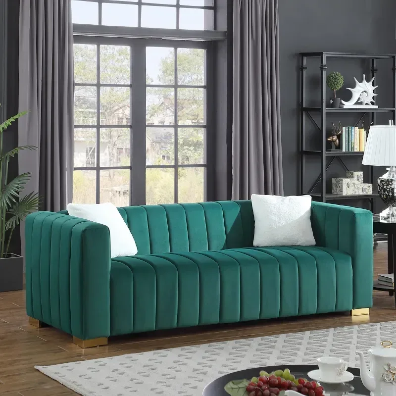 Luxury Sofa Chesterfield 3 Seater Modern Channel  Velvet Upholstery Contemporary Style Living Room