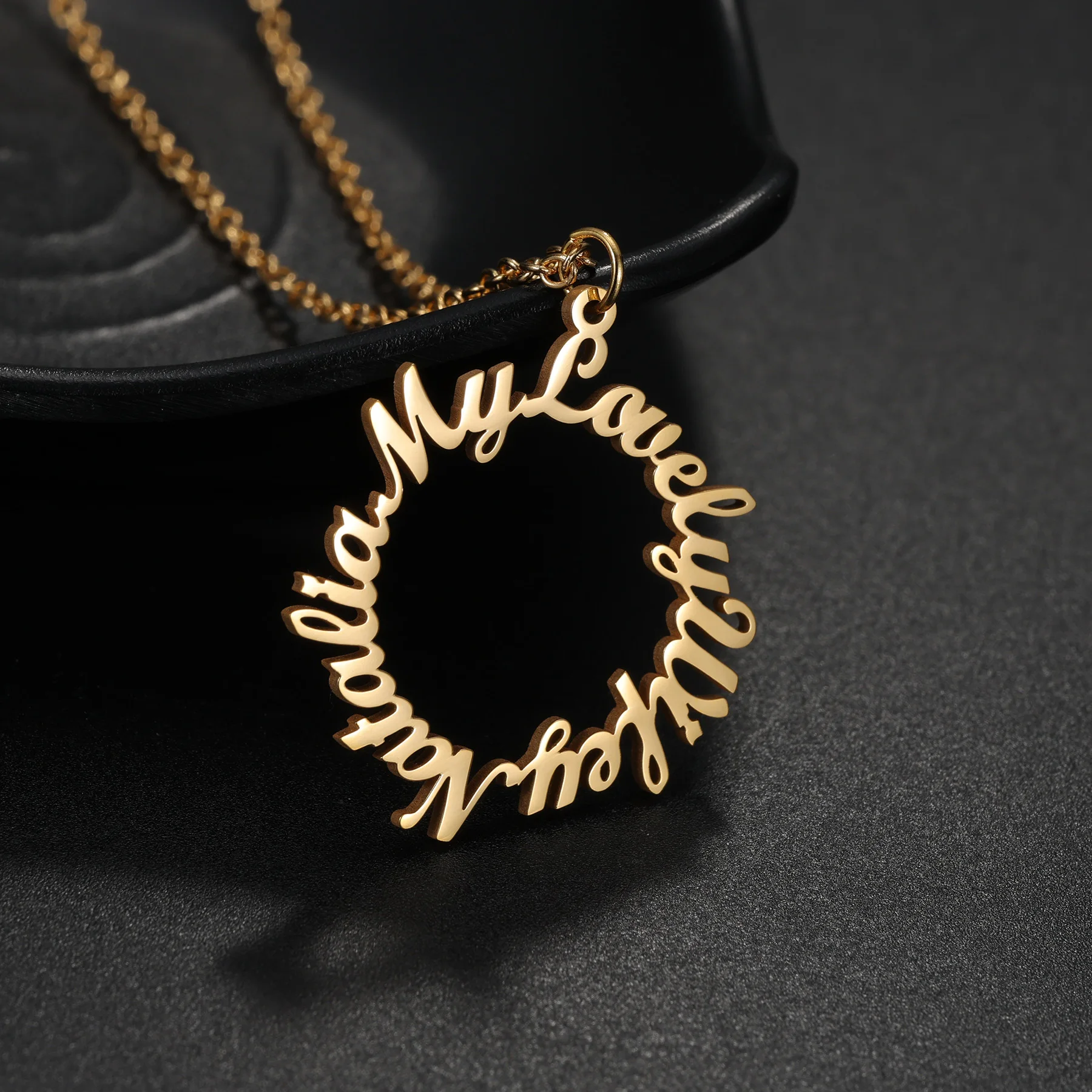Personalized Custom Text Name Round Pendant Necklaces for Women Stainless Steel Customized Text Necklace Birthday Jewelry Gift