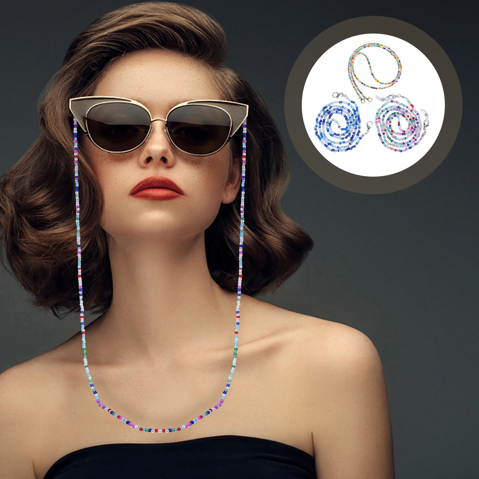 

3Pcs Eyeglasses Chain Bohemian Bead Decor Simple Structure Easy Install Remove Gift Eyeglasses Chain Glasses Accessory
