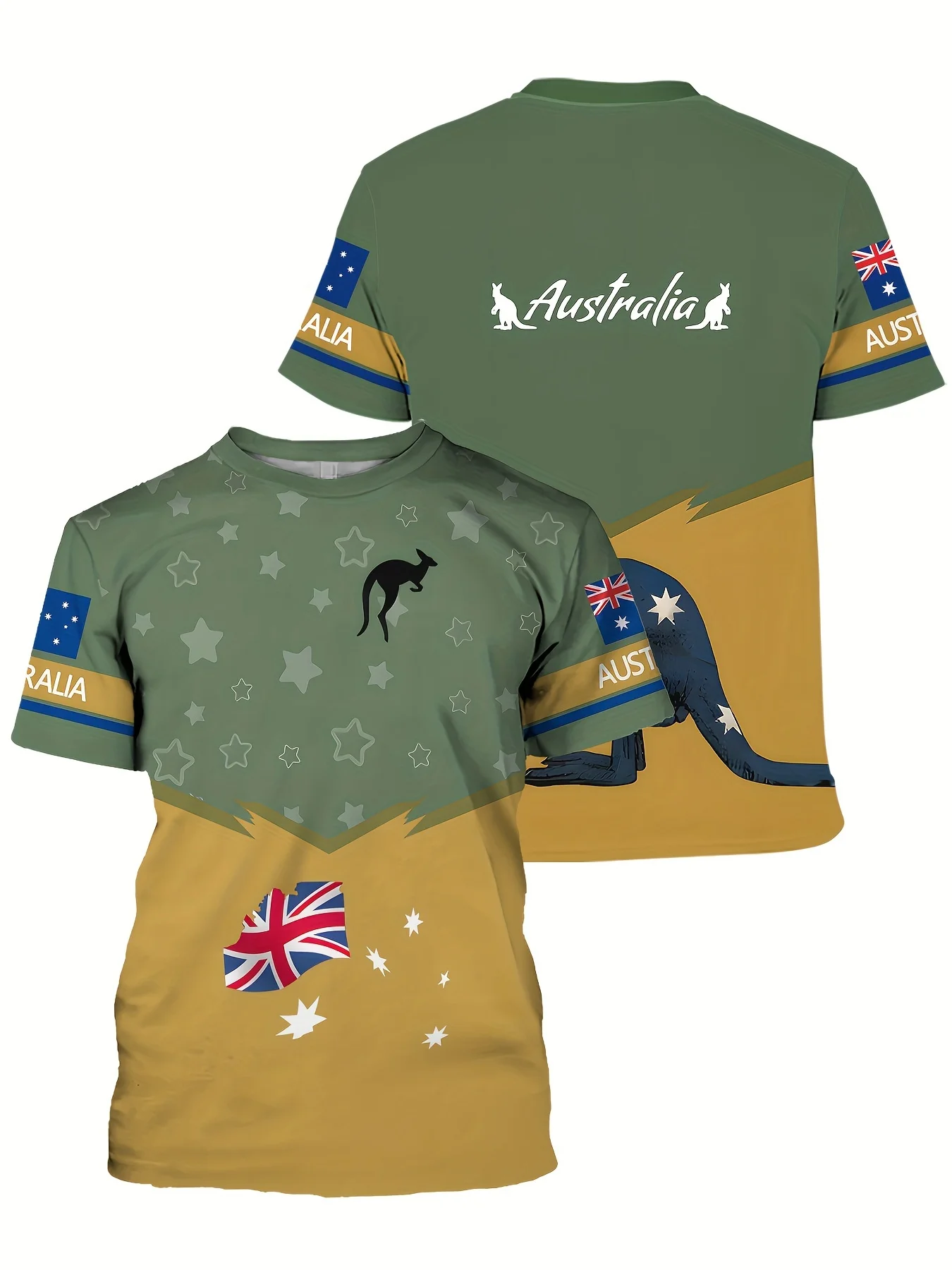 Men\'s T-Shirt Australia Flag Kangaroo Graphic 3D Printed T-shirts Casual Short Sleeve Tee For Unisex Oversized Clothing Men Tops