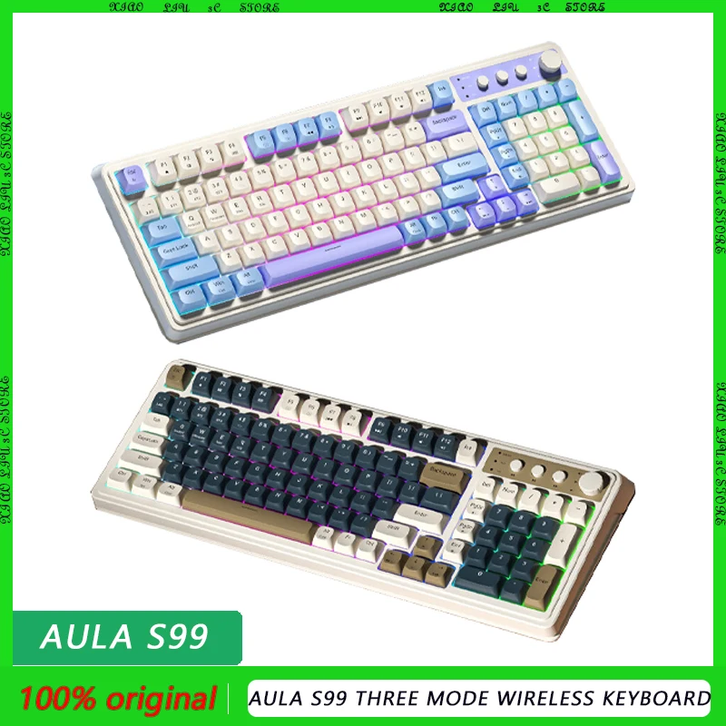 

AULA S99 three mode wireless keyboard wired Bluetooth Mouse Multimedia gaming office 98keys ABS key caps keyboard laptop RGB