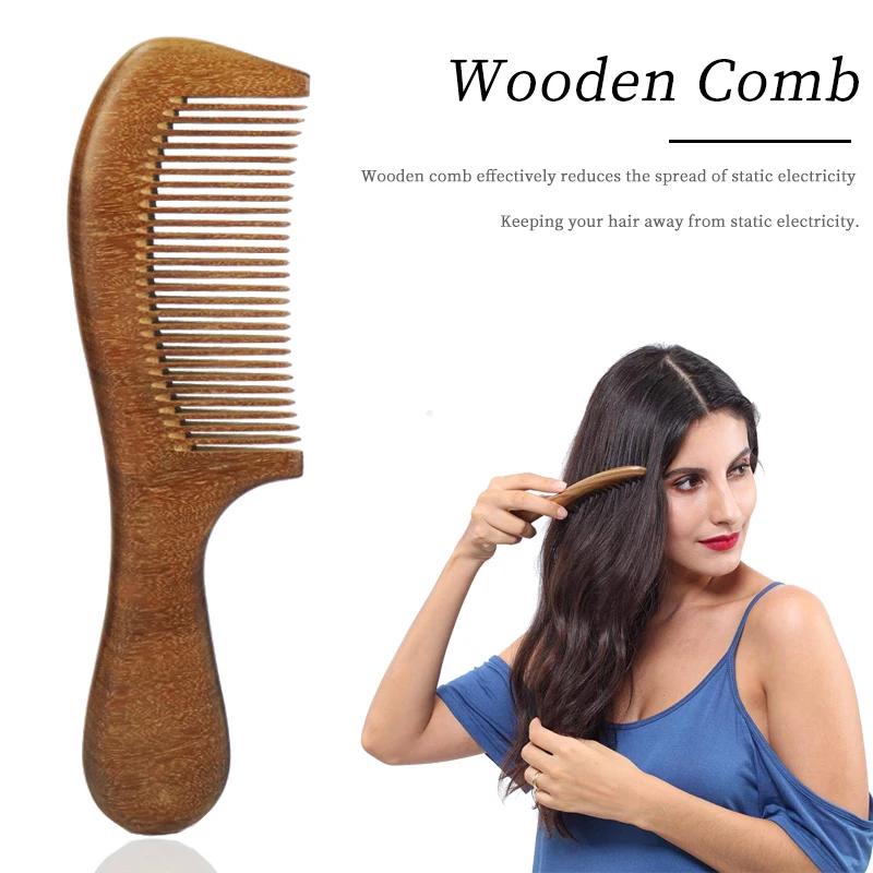 

1pcs natural sandalwood wooden salon solid wood comb, anti-static massage rough wood comb, hair styling tool
