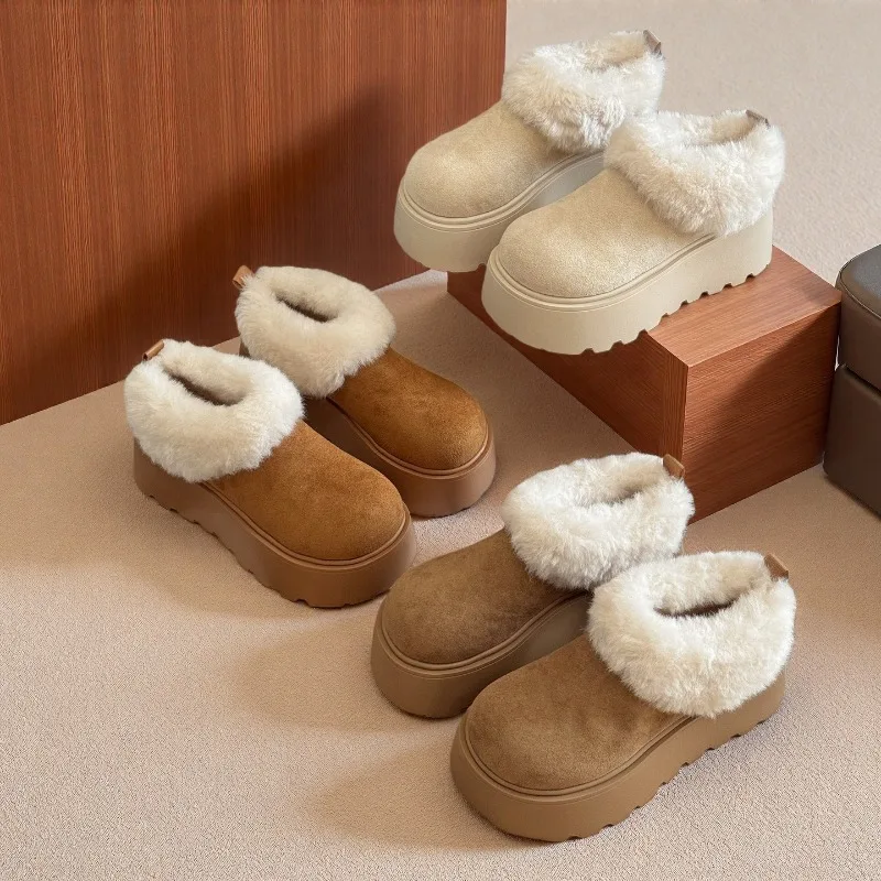 

Women's Platform Cotton Shoes Winter New Round Toe Deep Mouth Suede Warm Snow Boots