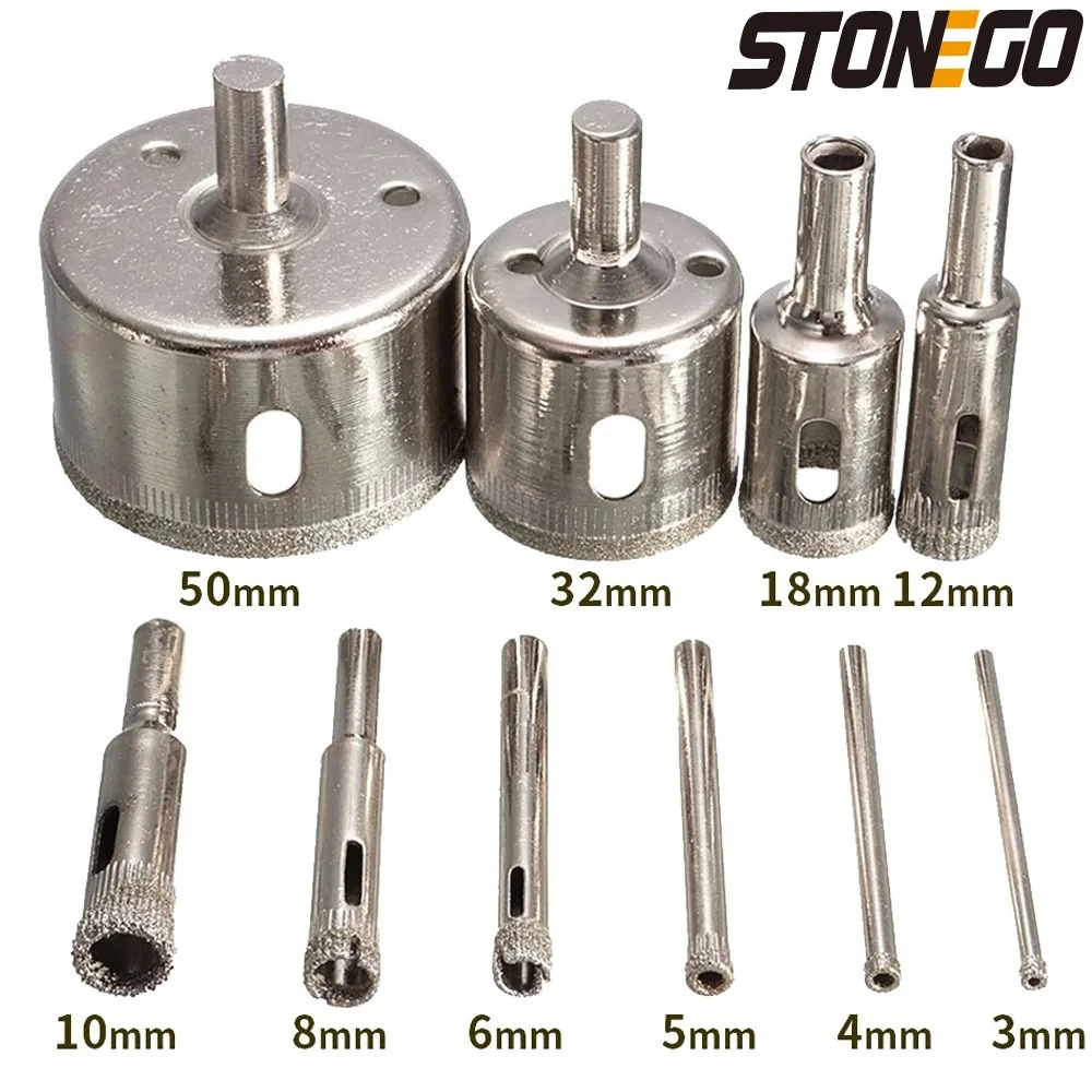 STONEGO 10 szt. Diamentowe wiertło z rdzeniem frez szkło marmurowe zestaw wierteł ceramiczne 3mm-50mm