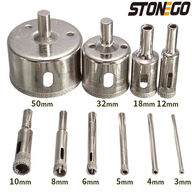 STONEGO 10 szt. Diamentowe wiertło z rdzeniem frez szkło marmurowe zestaw wierteł ceramiczne 3mm-50mm