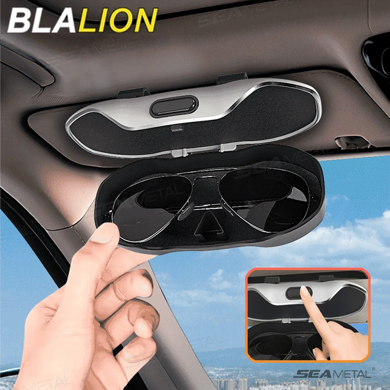 BLALION Auto-Brillenetui, tragbar, Schalter drücken, Auto-Sonnenblende, Sonnenbrillenhalter, ABS, mit Beflockungsfutter, Brillenbox, universell