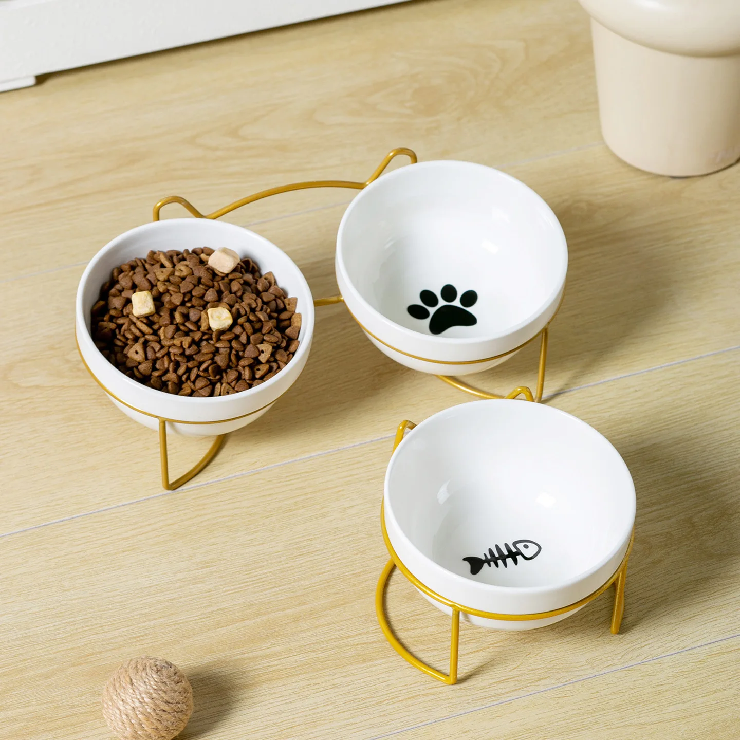 Pet Ceramic Bowl Cat Food Bowl Cervical Protection Pet Supplies Dog Drinking Water Bowl Cat Food Feeding with Raised Stand