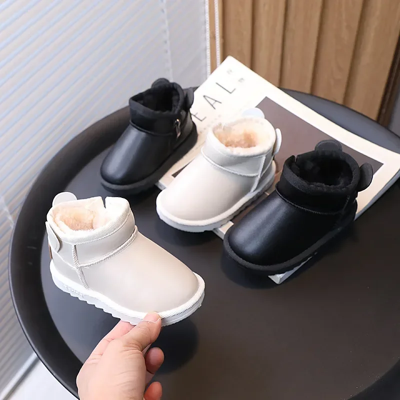 2023 Winter Children Cotton Boots Causal Black Beige Versatile Toddler Shoes Fashion Warmth Kids Outdoor Snow Boots for Boy Girl