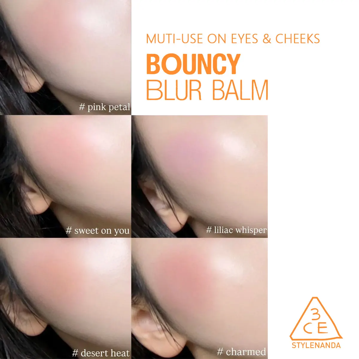 3CE Bouncy Blur Balm,Multi-Use,Creamy Texture,Blurring Effect,Long-Lasting Color,Natural Glow,Korean Cosmetic,Korean Makeup