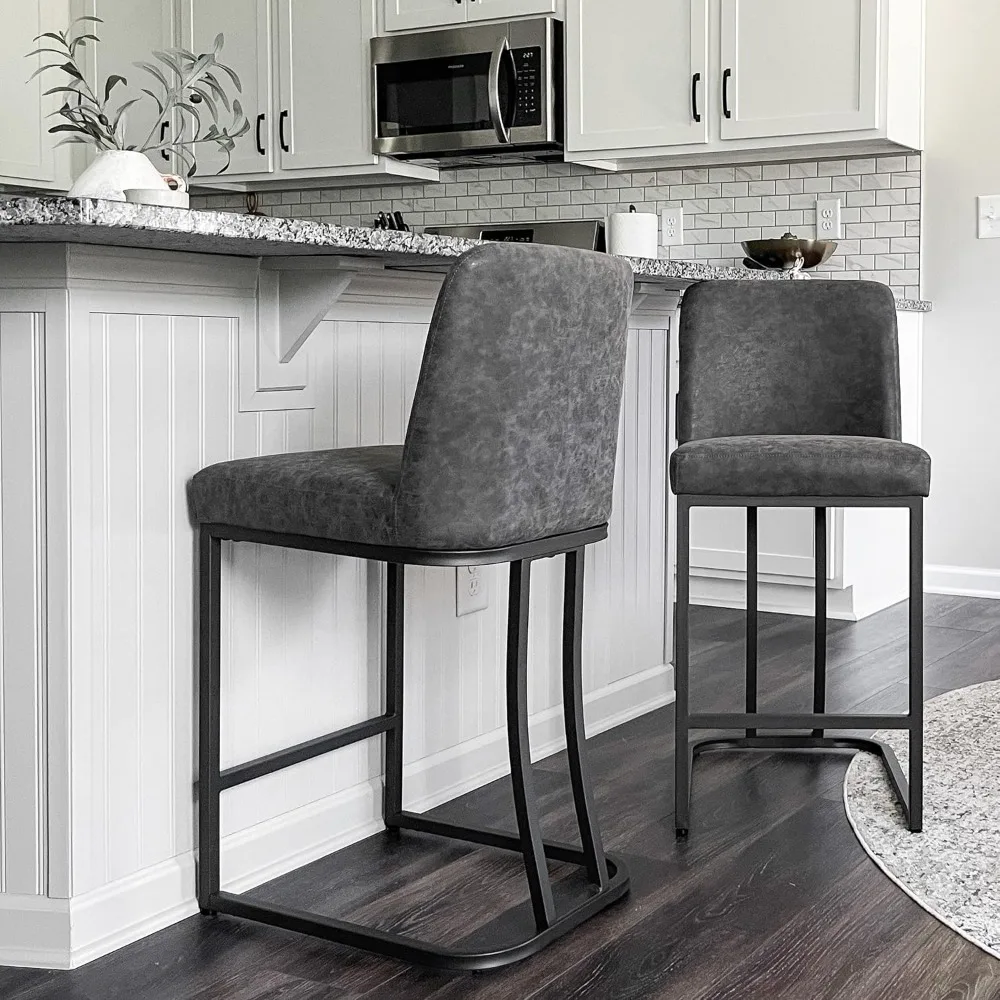 

Counter Height 24" Bar Stools Set of 4 with Back for Kitchen Counter Modern Upholstered Barstools Faux Leather Farmhouse