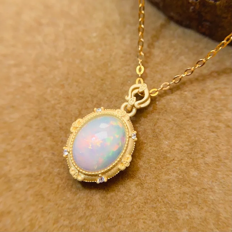 925 Silver Hollow-out Design Pendant Natural Opal 8x10mm Pendant with Certificate 6mm*8mm Genuine Opal Jewelry