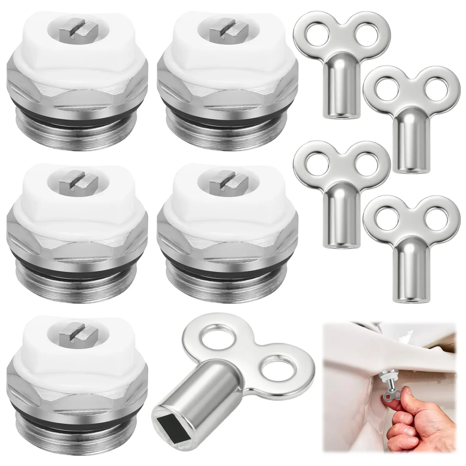 Pack of 5 Radiator Bleed Valve, Radiator Valve  with 5 Keys, Heating Valve, Heating Key for Manual Ventilation