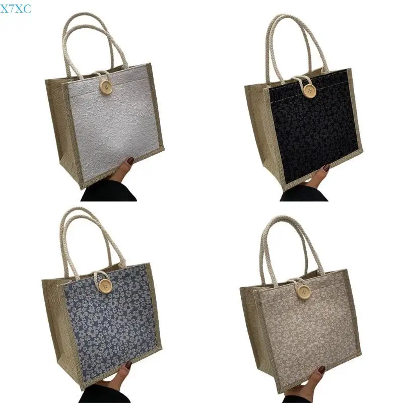 

X7XC Burlap Bag, Burlap Handbag Beach Bags with Handle Reusable Grocery Bags for Women Shopping Beach Parties