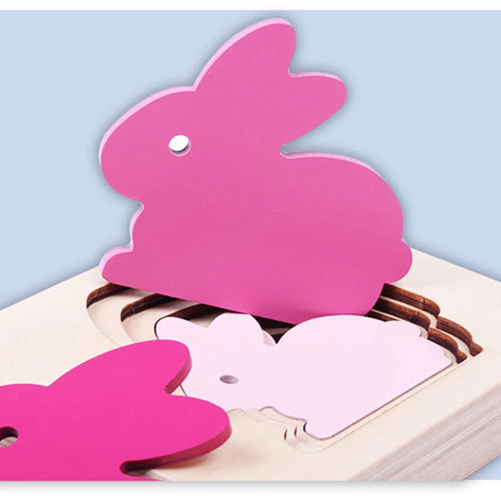 Quebra-cabeça de madeira animal multicamadas 3d cérebro teaser crianças aprendizagem atividade desenvolvimento desafio jogo divertido (coelho gradiente rosa)