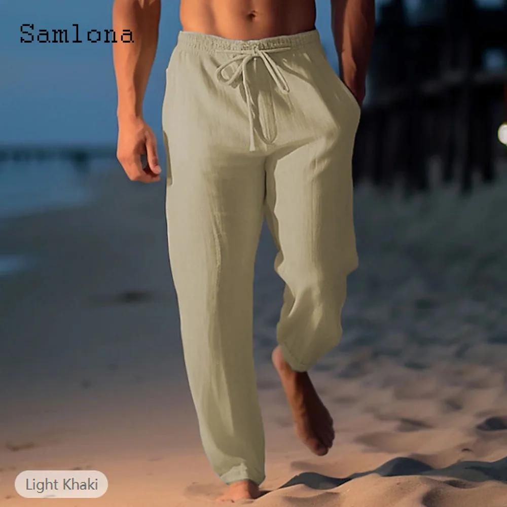 2024 America and Europe Fashion Leisure Cotton Pants Solid White Ankle-Length Trouser Plus Size Men Casual Drawstring Sweatpants