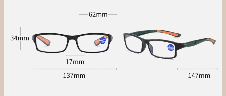 Sportliche Herren-Lesebrille, quadratische Computerbrille zum Lesen, blau, Vintage, Presbyopie, Hyperopie, optische Gläser +1.0 +1.5 +2.0 +2. – Detail 8