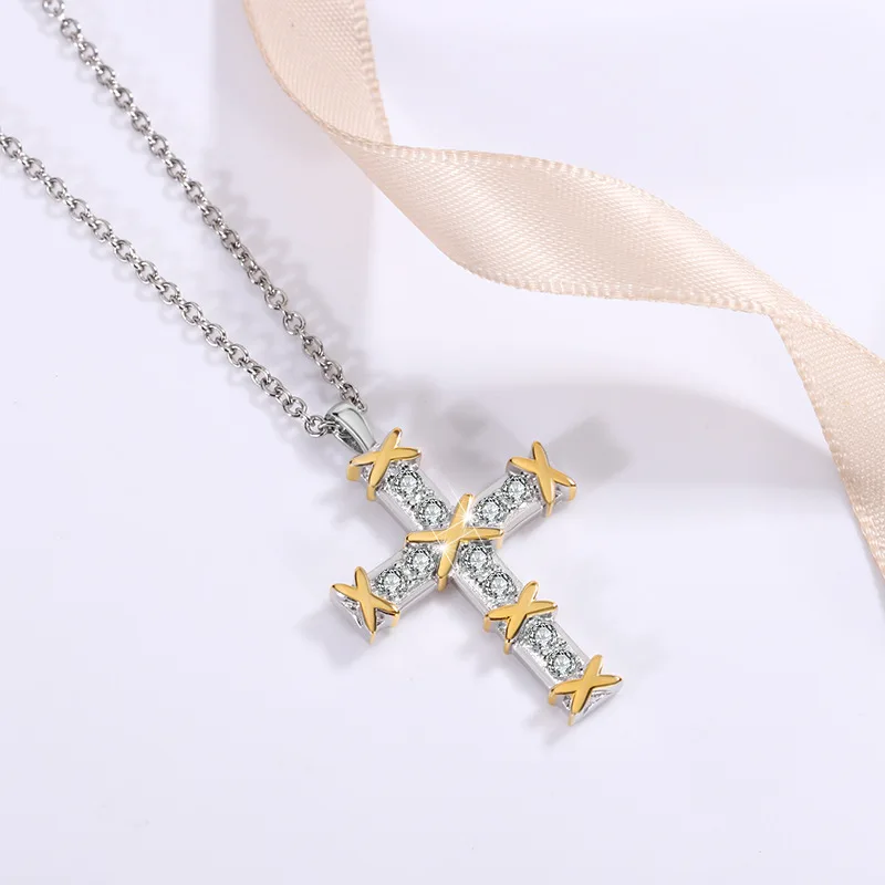 TBCYD 3MM 1cttw D Color Moissanite Cross Pendant Necklaces For Women S925 Silver XO Shaped Neck Chain Party Fine Jewelry Gifts