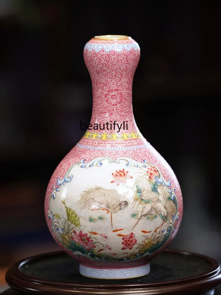 A139  Ningfeng kiln flower and bird garlic vase Chinese tea room ornaments antique Chinese scenery Dezhen ceramic vase