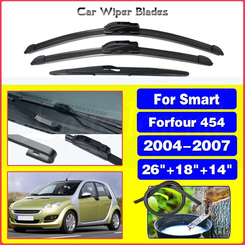 3PCS For Smart Forfour 454 2004 - 2007 Front Rear Wiper Blades Windshield Windscreen Window Cutter Accessories 2006 26