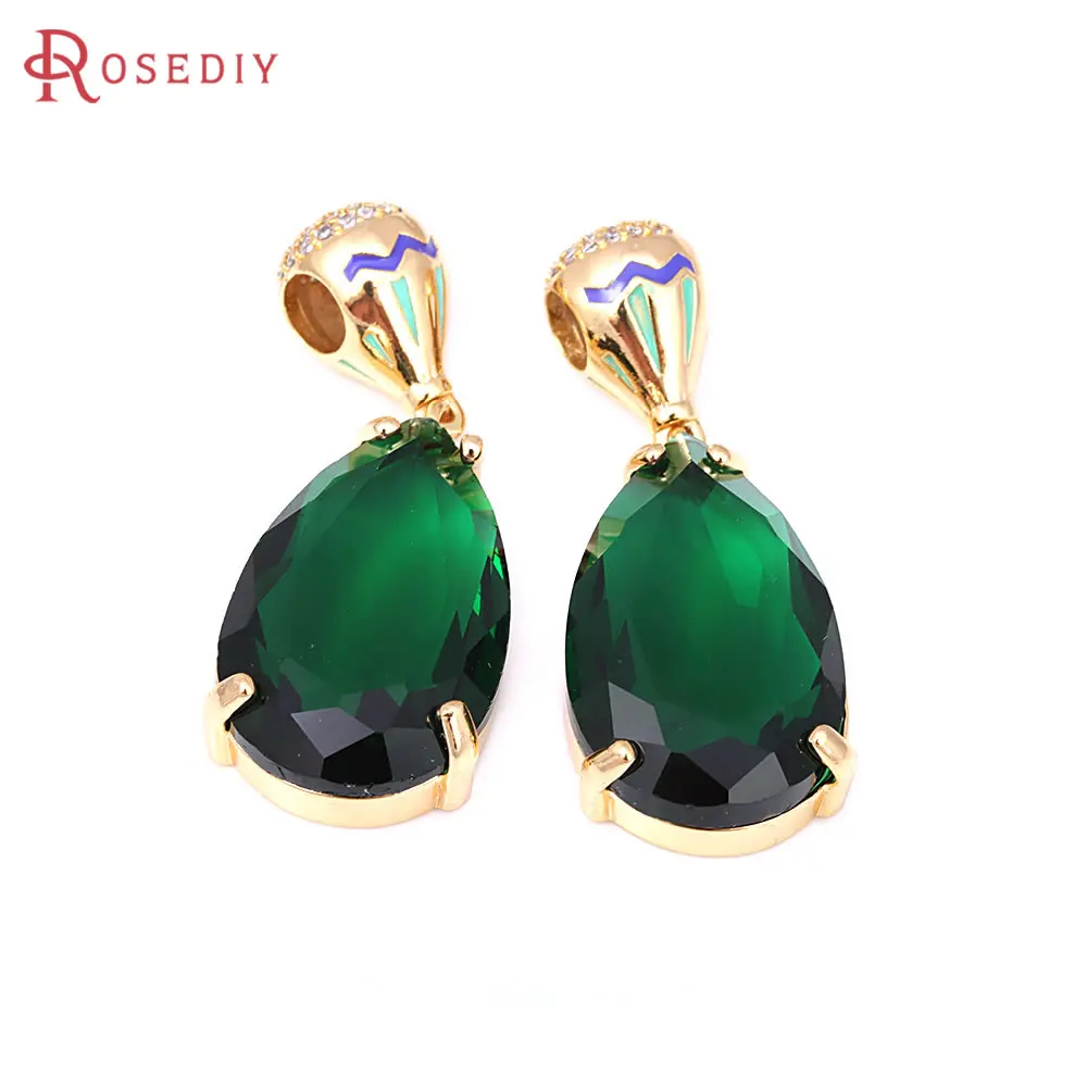 

18K Gold Color Brass Zircon Glass Hot Air Balloon Drop Shape Charms Pendants Diy Jewelry Making Necklace Accessories for Women