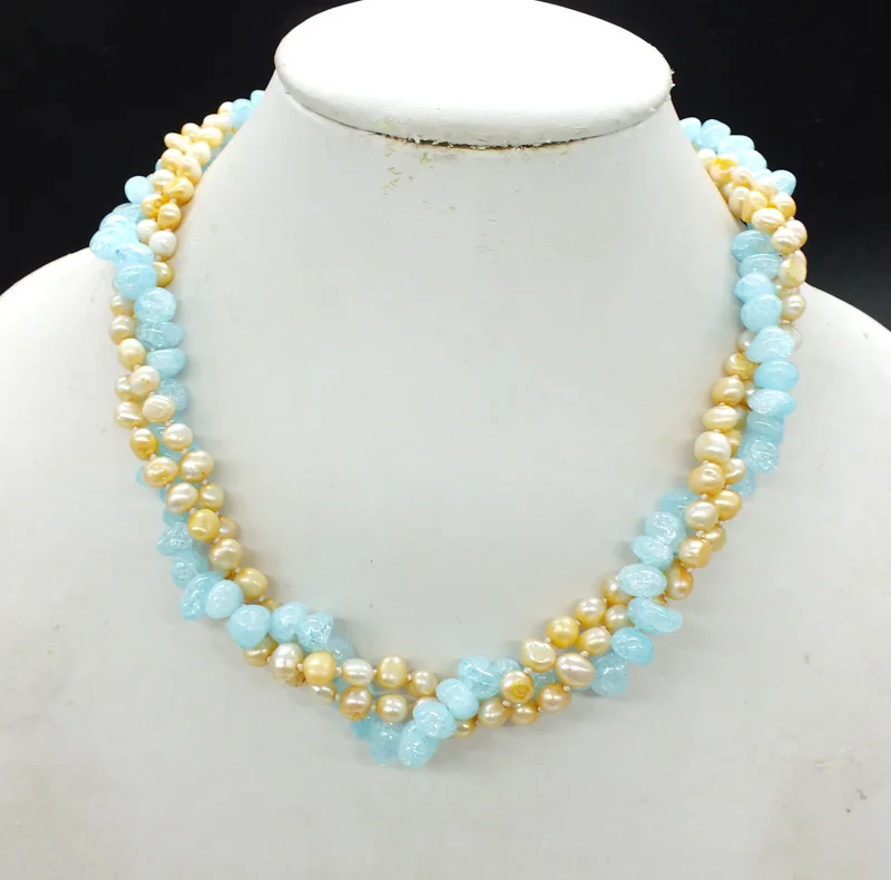 Charming woman jewelry Classic 3 strands, freshwater pearls, and semi-precious stones.Very popular necklace 18