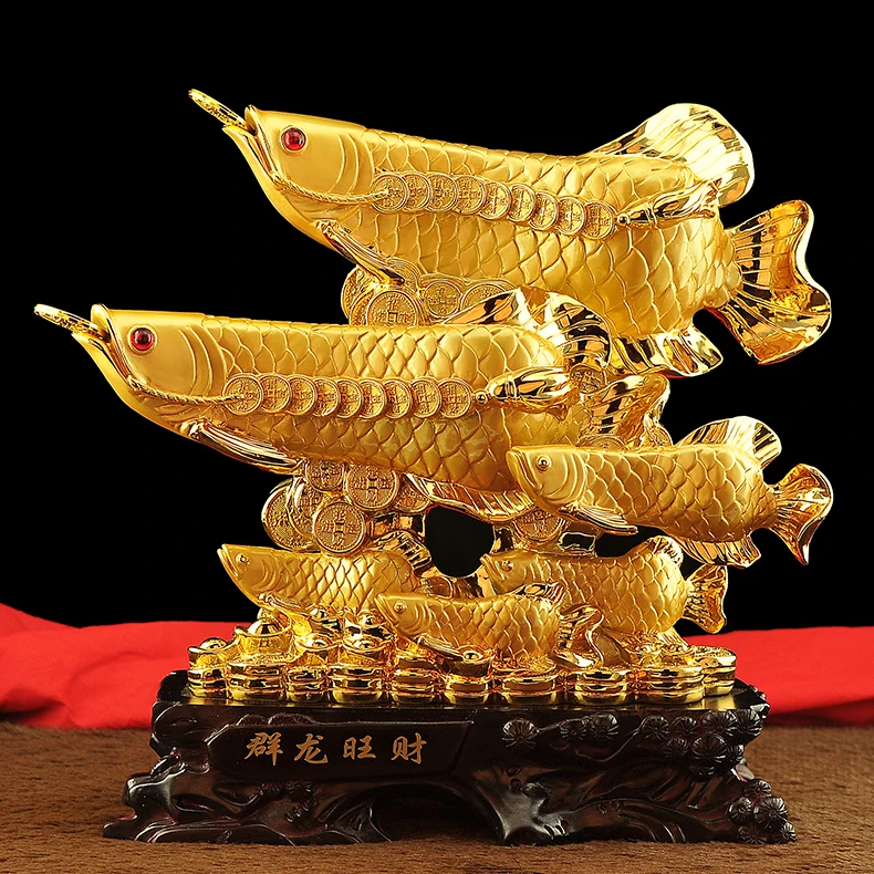 large TOP COOL  HOME OFFICE Company SHOP ROOM Efficacious Talisman Money Drawing Arowana Fish Golden Dragon FENG SHUI statue