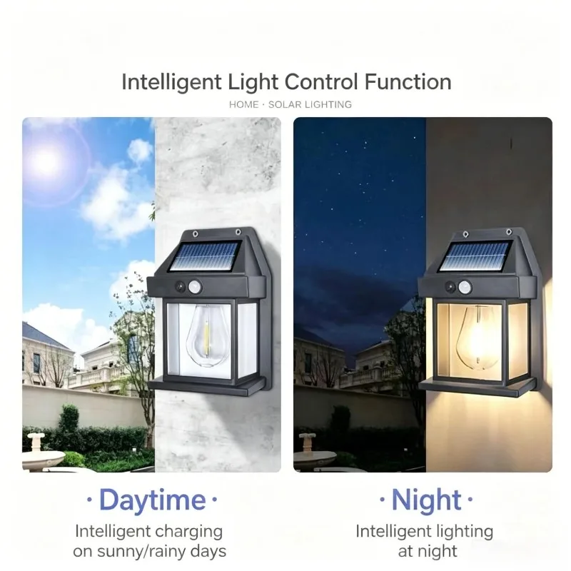 Outdoor Solar Tungsten Wall Sconce with Motion Sensor Waterproof Auto Charging LED Barn Light for Garden Courtyard Exterior