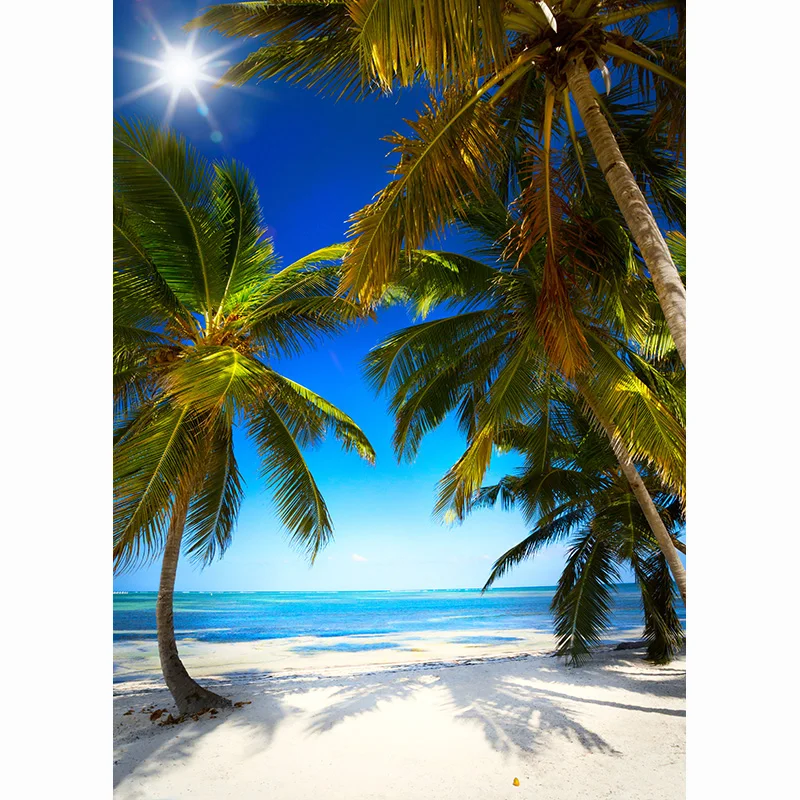 Sandy Beach Holiday Summer Digital Photography Backdrop Prop Coconut Tree Landscape Window Photo Studio Background JK-19