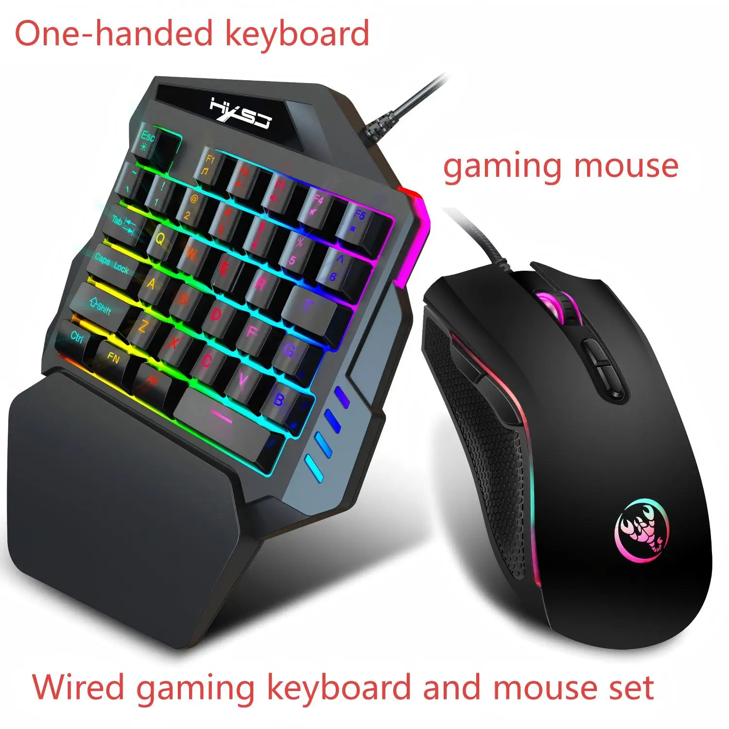 

HXSJ 35-key one-handed gaming keyboard and mouse combos colourful lighting portable compact mouse and keyboard set for pc laptop