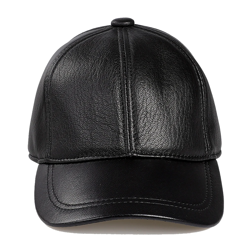 BOONJOVIA Unisex Genuine 100% Premium Goatskin Leather Baseball Cap Women and Men Real Leather Hat Cotton Lined Adjustable Black